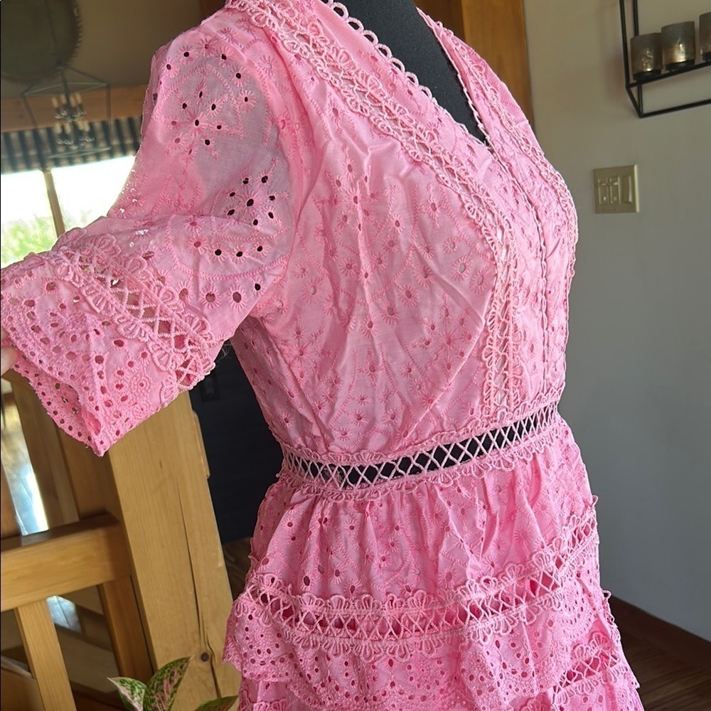 Pink Ruffled Tiered Midi Dress - Picture 7 of 10
